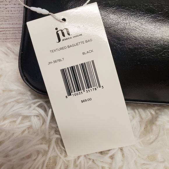 Jessica Moore Faux Leather Baguette Bag/Mini Purse Black NWT - Picture 7 of 8
